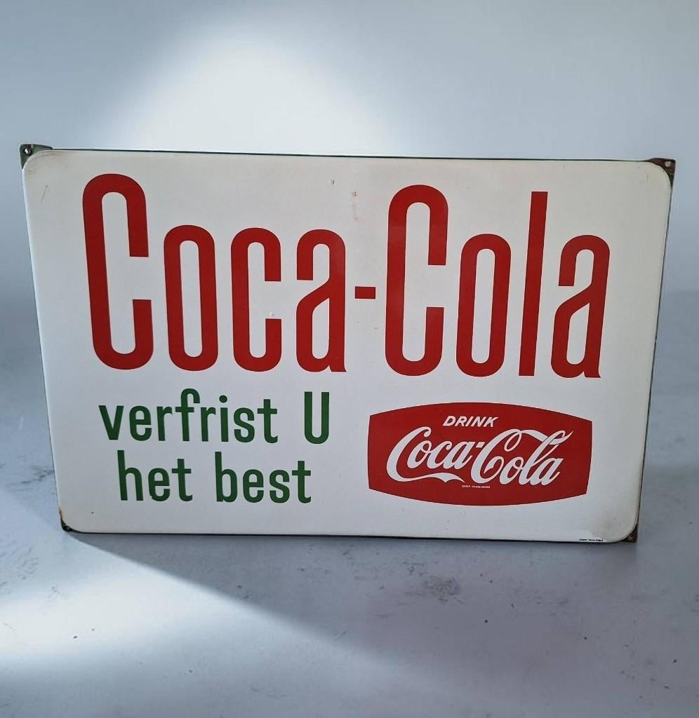Mooi emaille reclamebord voor Coca-Cola, Langcat Bussum., Reclamebord, Gebruikt, ., Ophalen of Verzenden