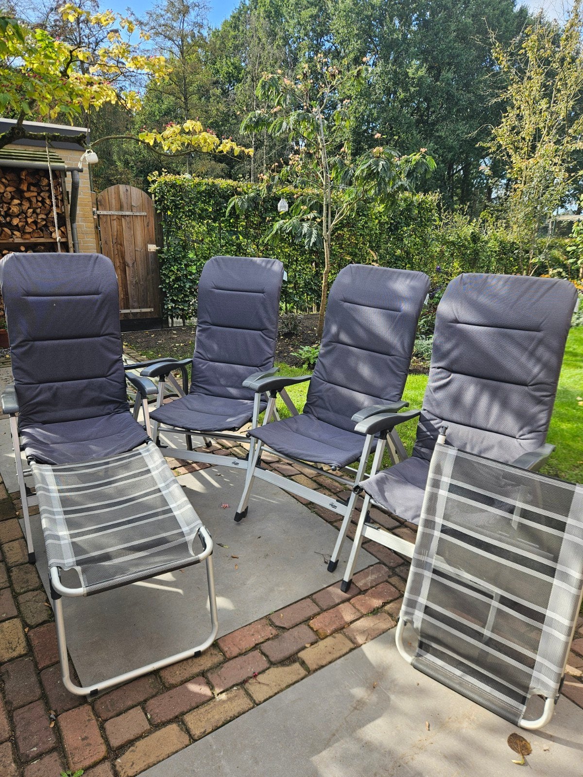 Vrijbuiter outdoor verstelbare tuinstoelen met voetenbank, Ophalen, Gebruikt, Metaal, Verstelbaar