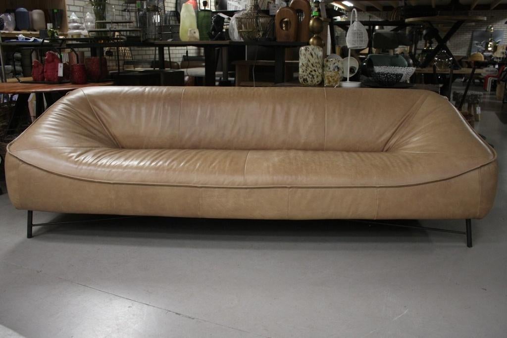 Gave bank GLOBE Jess Design metaal echt leer naturel vintage, Ophalen, Gebruikt, Leer, 75 tot 100 cm