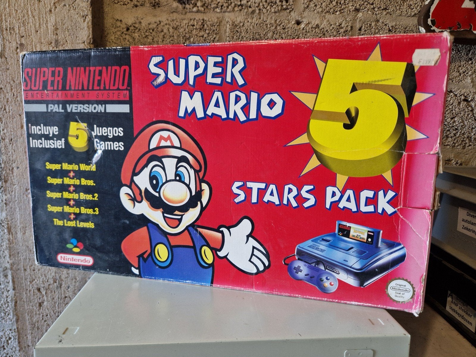 Super Mario 5 Stars Pack, Spelcomputers en Games, Spelcomputers | Nintendo Super NES, Ophalen, Met 2 controllers