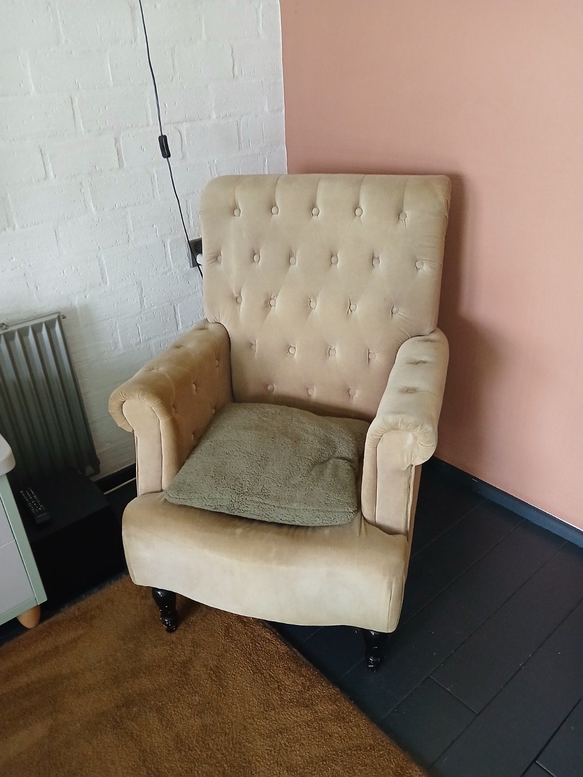 Comfortabele fauteuil - Crème/beige stof, Ophalen, Gebruikt, Klassiek, 75 tot 100 cm
