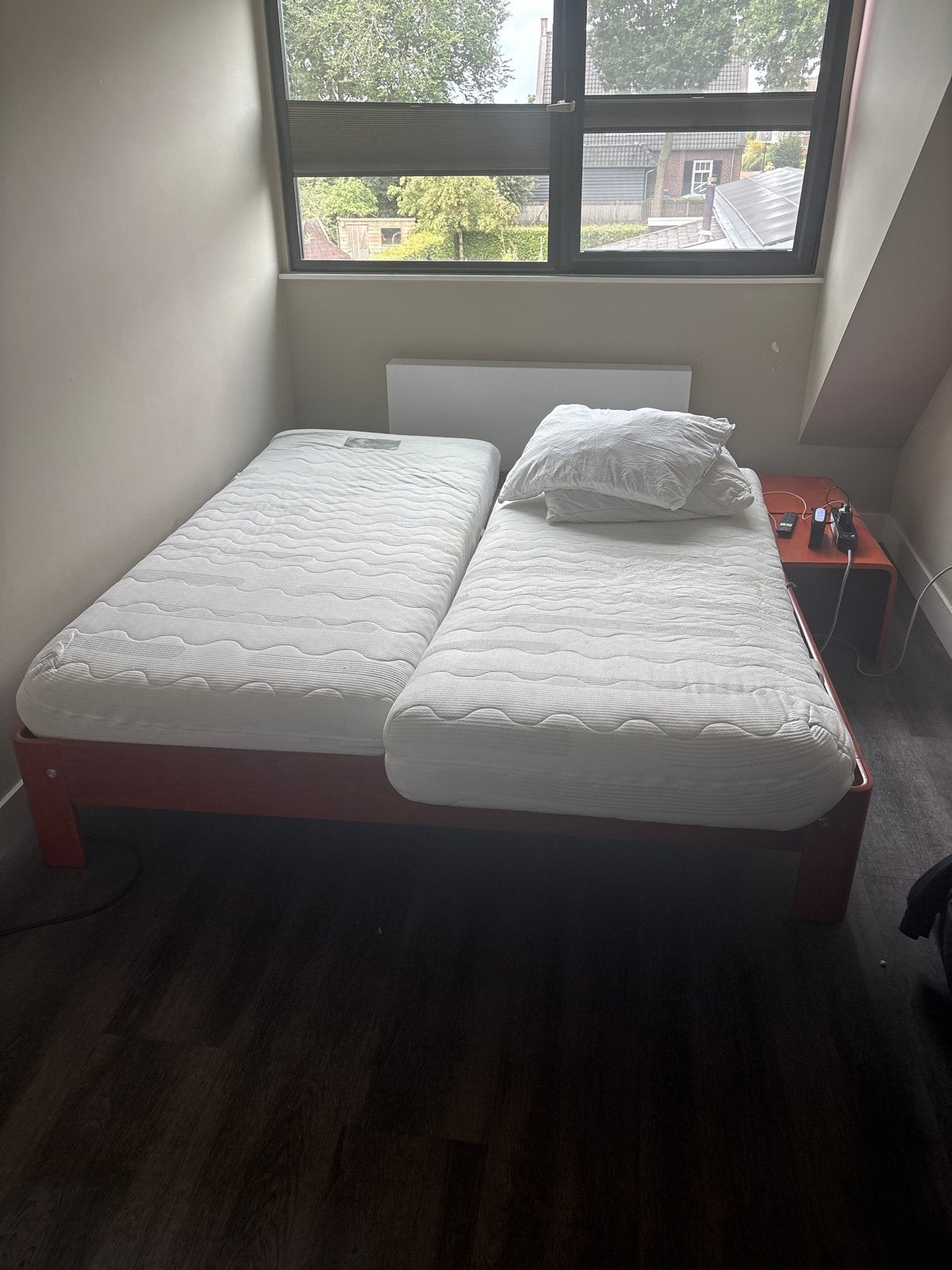 Auping tweepersoonsbed met matrassen, Ophalen, Gebruikt, 90 cm, Overige kleuren