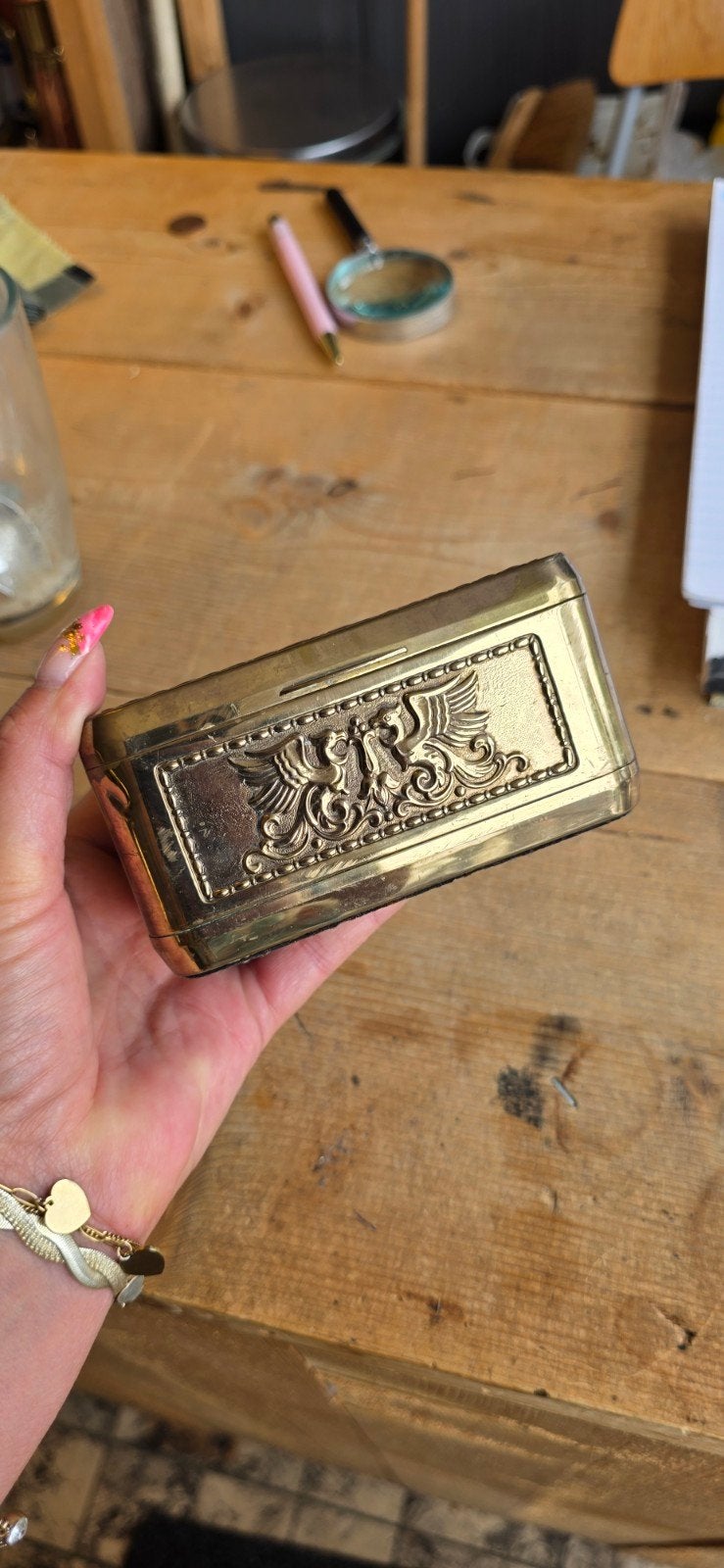 Vintage Erhard Messing Doosje met Reliëfdecoratie, Antiek en Kunst, Ophalen of Verzenden