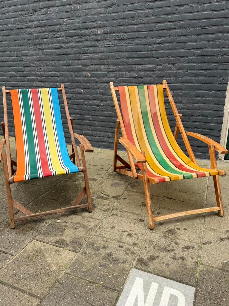 4x Ligstoelen hout inklapbaar, Tuin en Terras, Tuinstoelen, Ophalen, Gebruikt, Hout, Inklapbaar