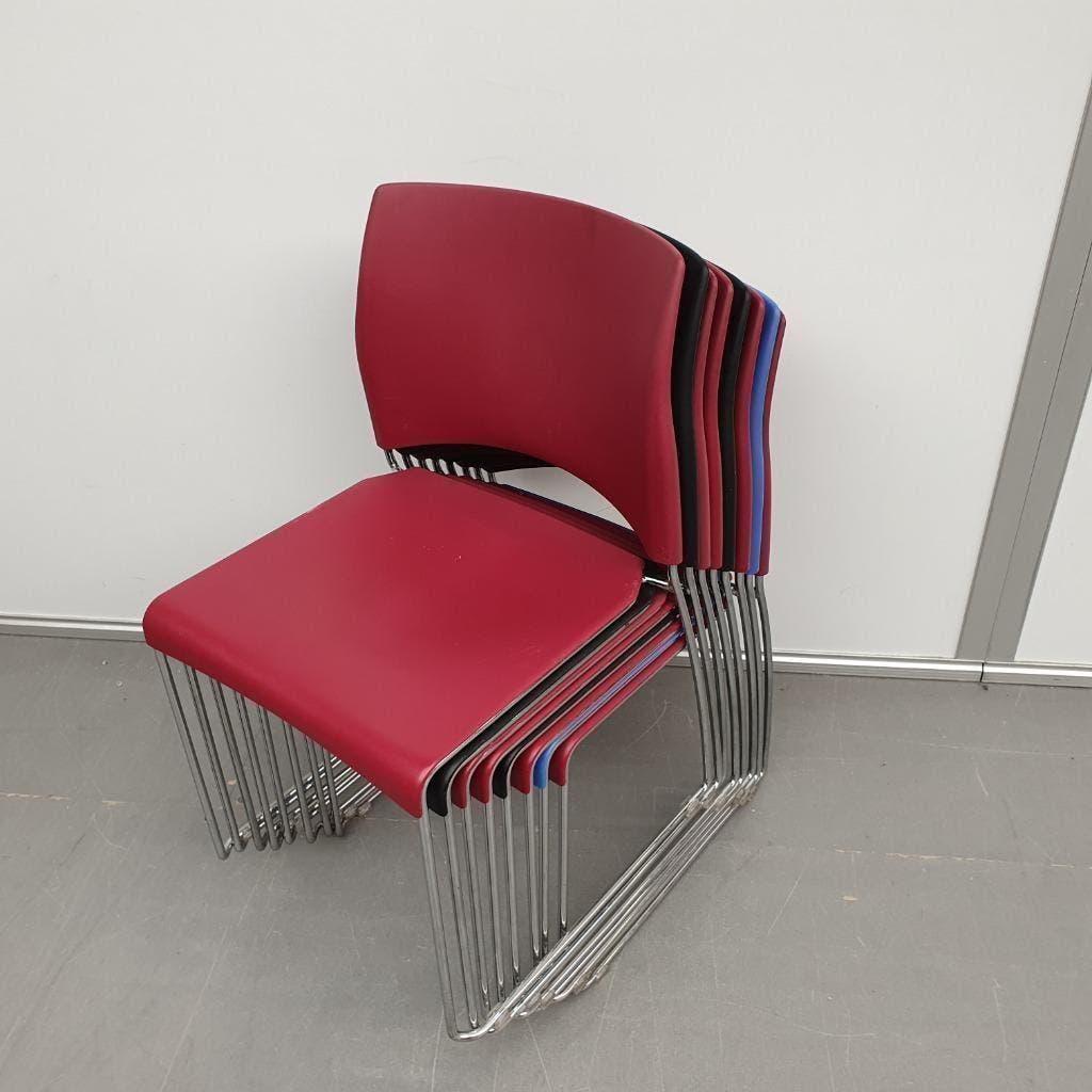 Set 8x Allsteel Nimble kunststof kantinestoelen blauw rood, Ophalen, Gebruikt, Kunststof, Vijf, Zes of meer stoelen