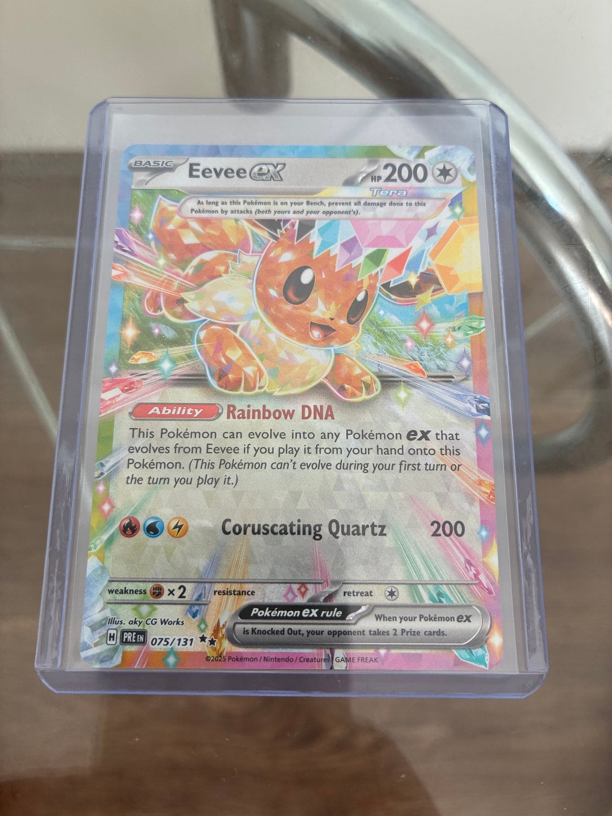Pokémon Eevee ex 075/131 Tera Rainbow DNA Foil Kaart, Ophalen, Zo goed als nieuw, Losse kaart, Foil