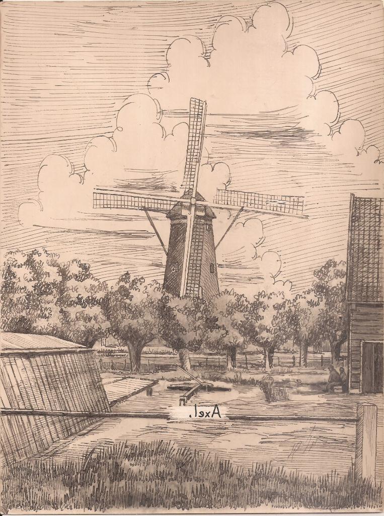 Axel Molen 1948 tekening sievers, Ophalen of Verzenden