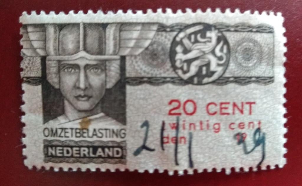 Nederland : omzetbelasting zegel 20 ct 1929, Verzenden