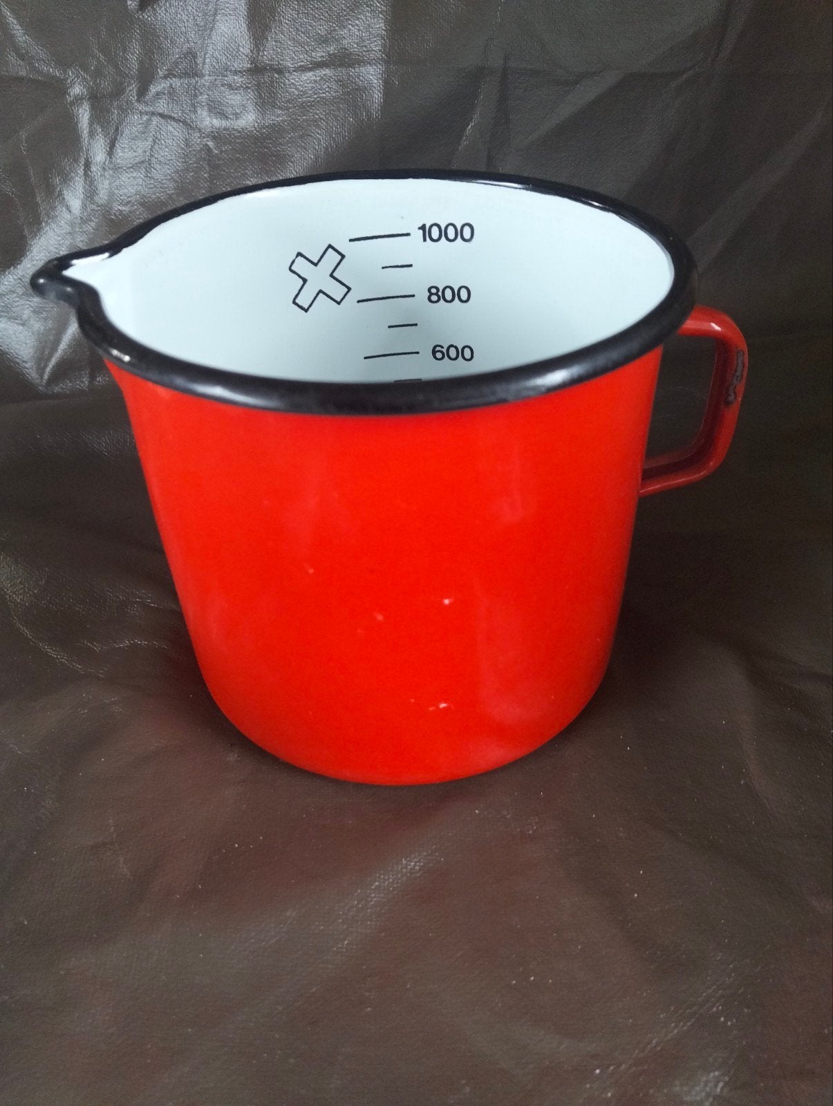 Vintage Emaille Maatbeker Rood - 1 Liter, Antiek en Kunst, Verzenden