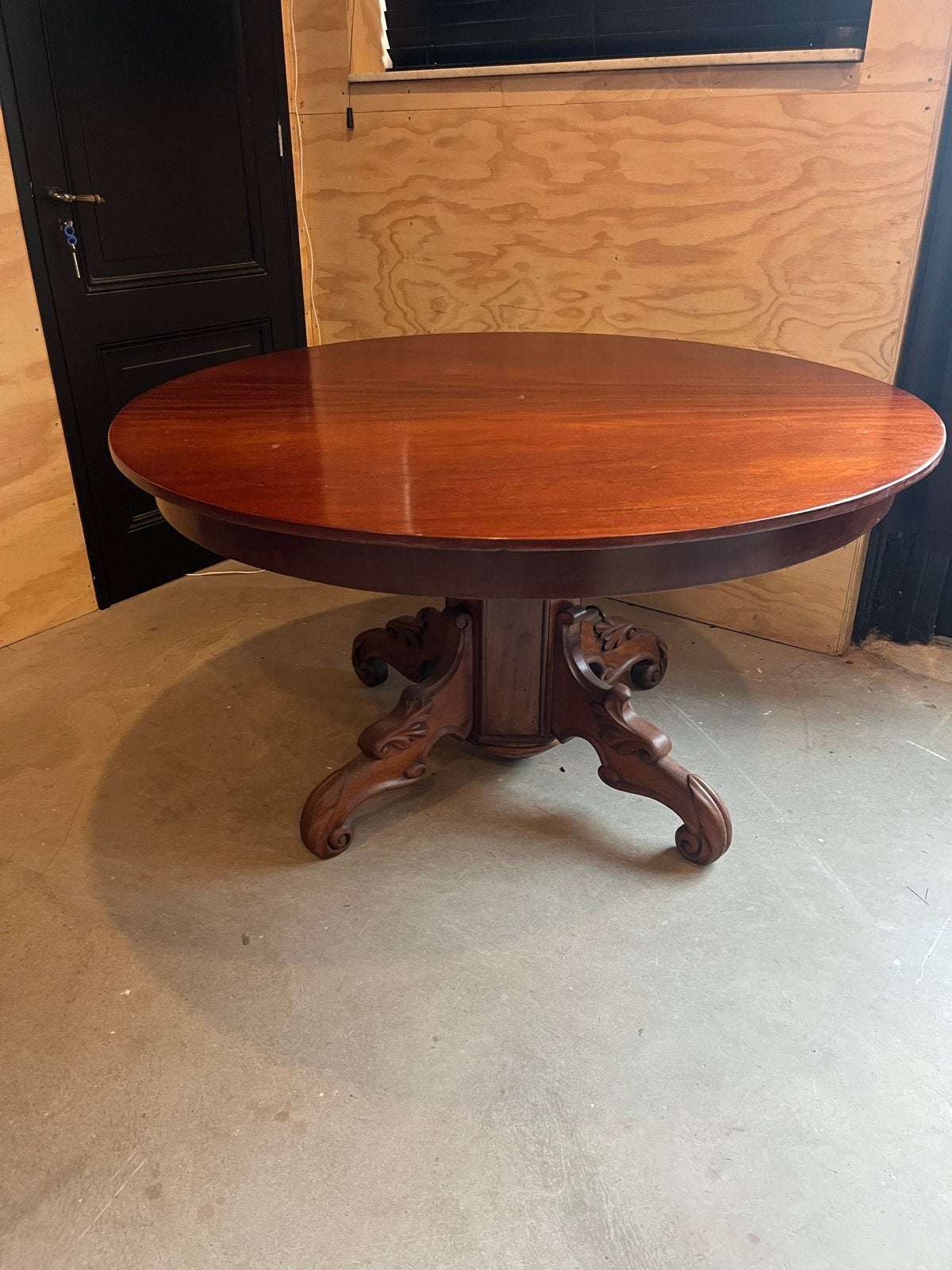 Antieke Mahonie Tafel - Rond met zeer groot Geleefd Blad, Ophalen