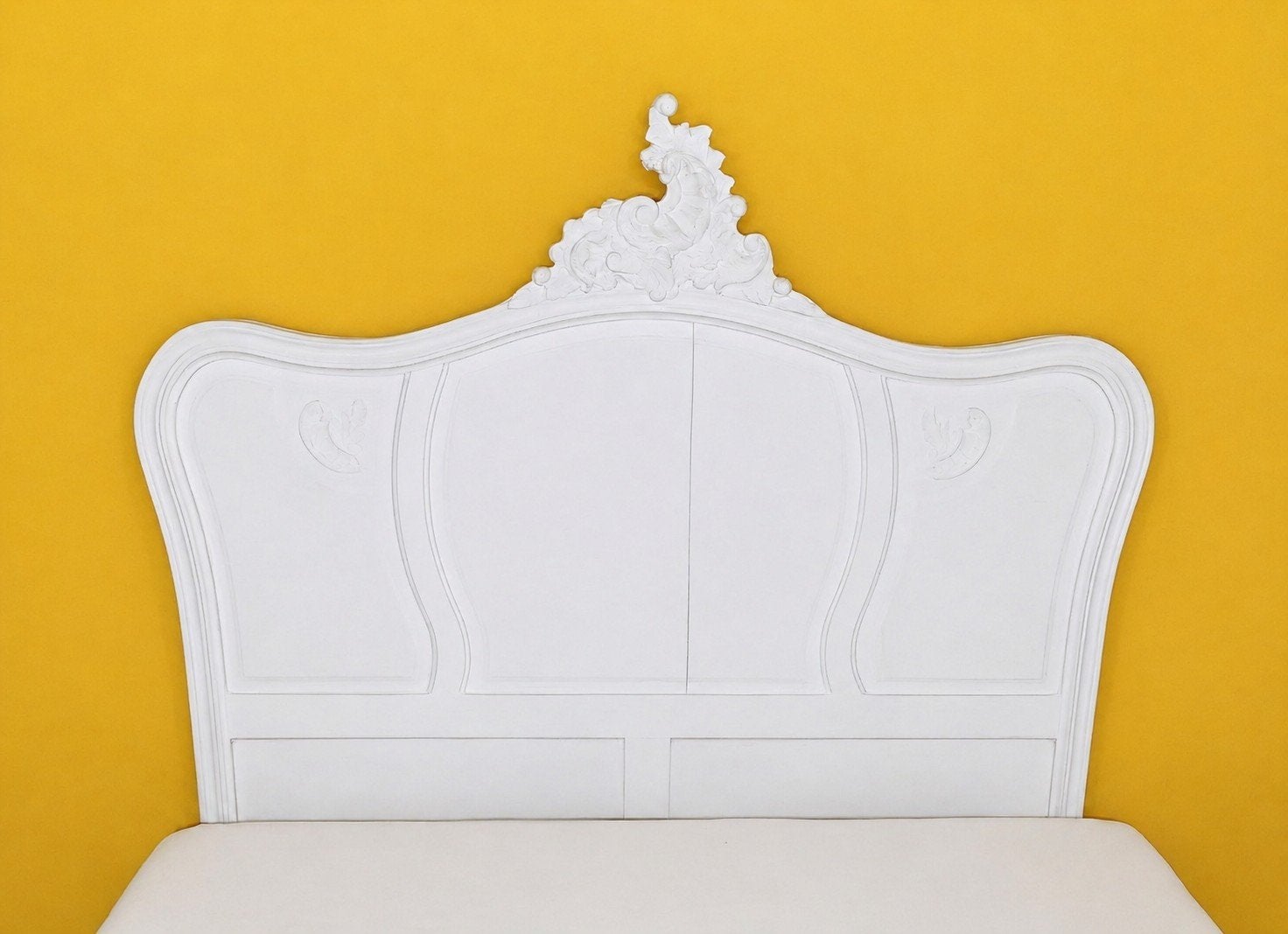 Bedbord hoofdeinde bedboard achterwand bed 140cm wit brocant, Wit, Zo goed als nieuw, Twijfelaar, Hout