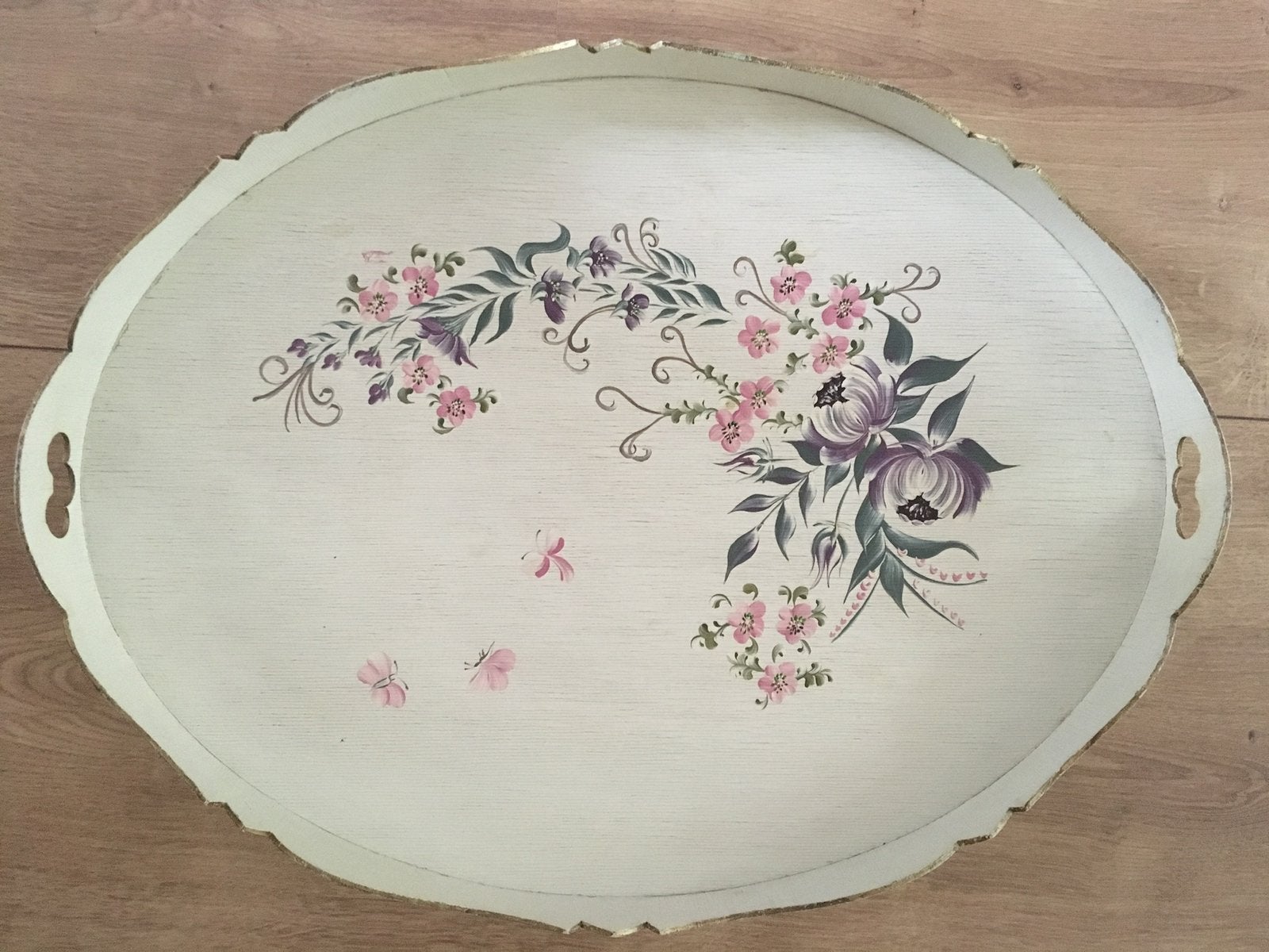 Prachtig vintage dienblad met bloemen, Ophalen of Verzenden, Zo goed als nieuw, Hout
