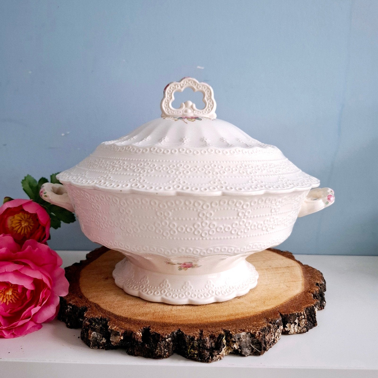 Spode's Jewel Copeland 'Billingsley Rose', dekschaal, Antiek en Kunst, Ophalen