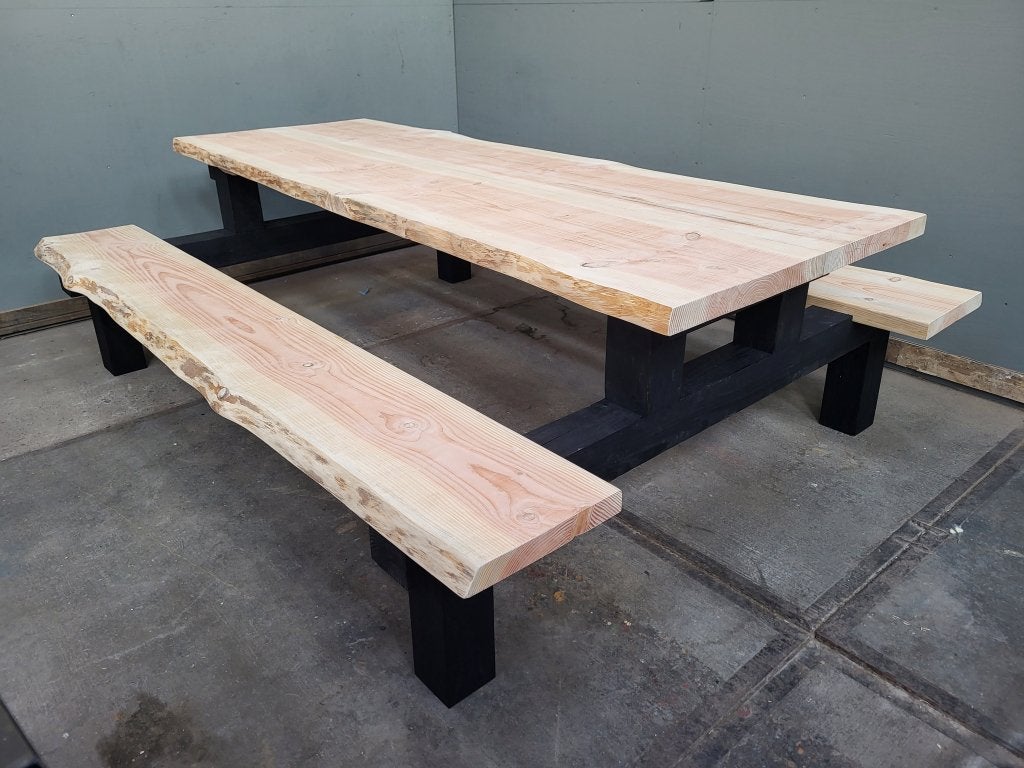 Picknicktafel douglas/lariks hout boomstamlook, Niet ingevuld, Niet ingevuld, Nieuw, Ophalen of Verzenden