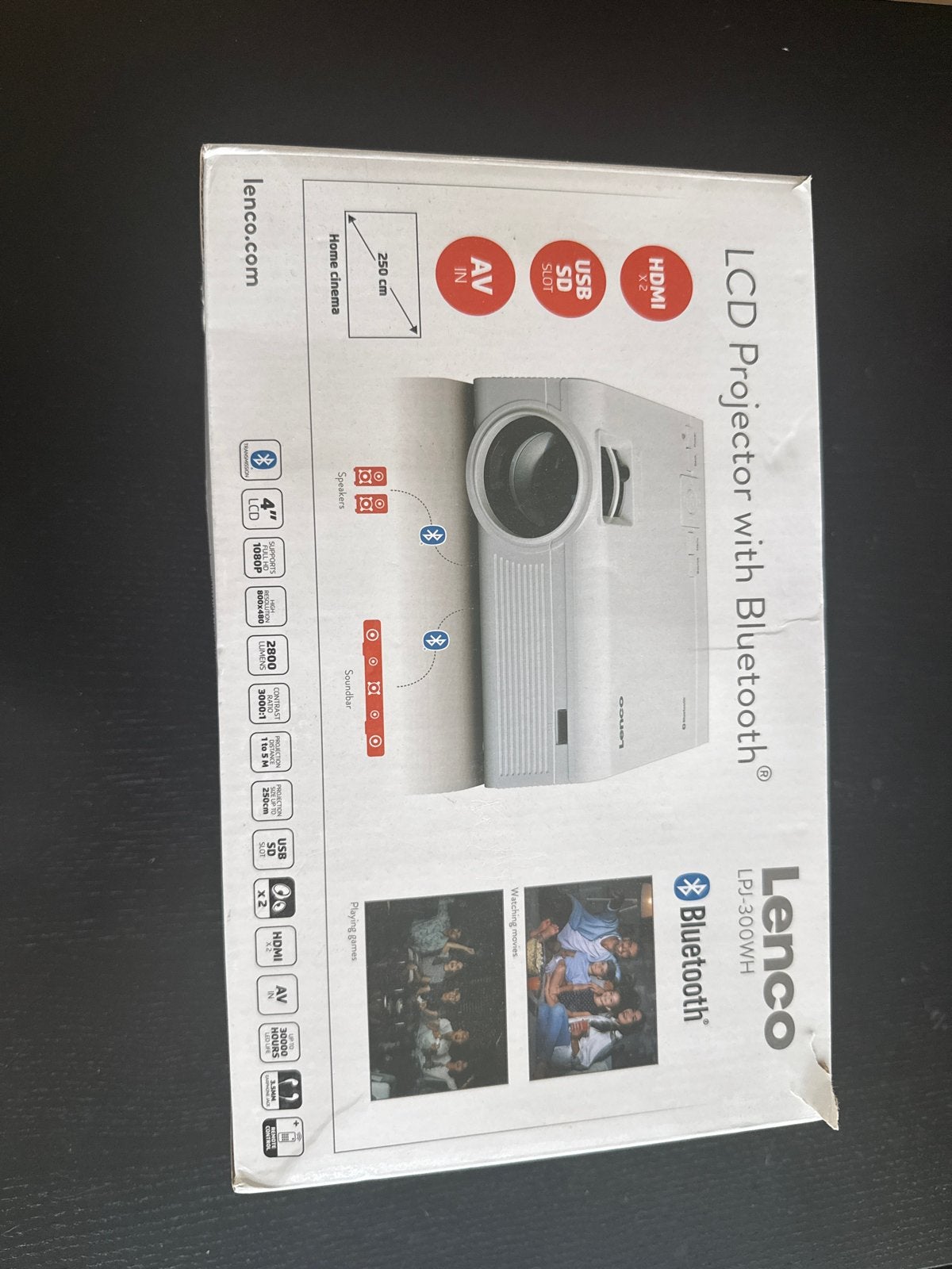 Lenco LPJ-300WH LCD Projector met Bluetooth, Ophalen, Zo goed als nieuw, LCD, Overige resoluties