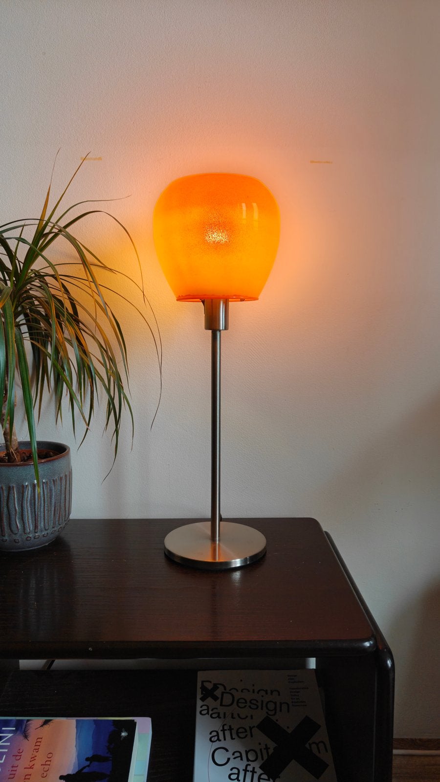 Tafellamp met Oranje Glazen Kap, Huis en Inrichting, Ophalen, Oranje, Modern, Glas