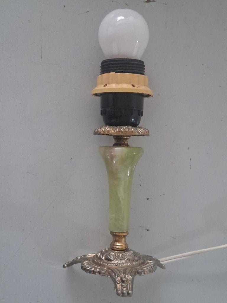 retro kitsch messing en onyx tafellampje barok lamp lampvoet, Gebruikt, 20 cm, Met schakelaar, Metaal