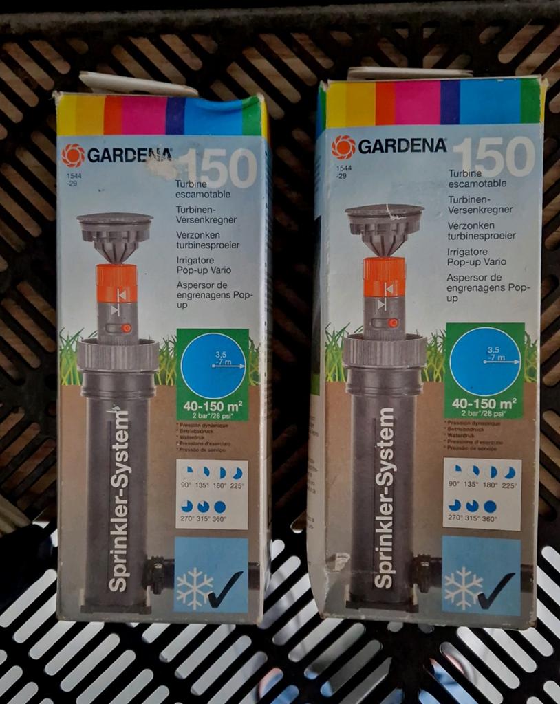 2x Nieuwe Gardena Sprinkler Sproeiers 150 - Turbinesproeier, Tuin en Terras, Ophalen of Verzenden, Nieuw, Turbinesproeier