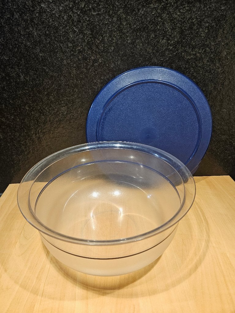 Tupperware serveerschaal met deksel - 3,5 ltr, Gebruikt, Schaal, Blauw, Ophalen of Verzenden
