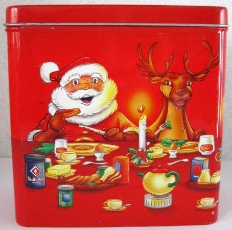 Bolletje Kerstblik Met Afbeelding Kerstman En Rendier, Diversen, Kerst, Ophalen of Verzenden, Zo goed als nieuw