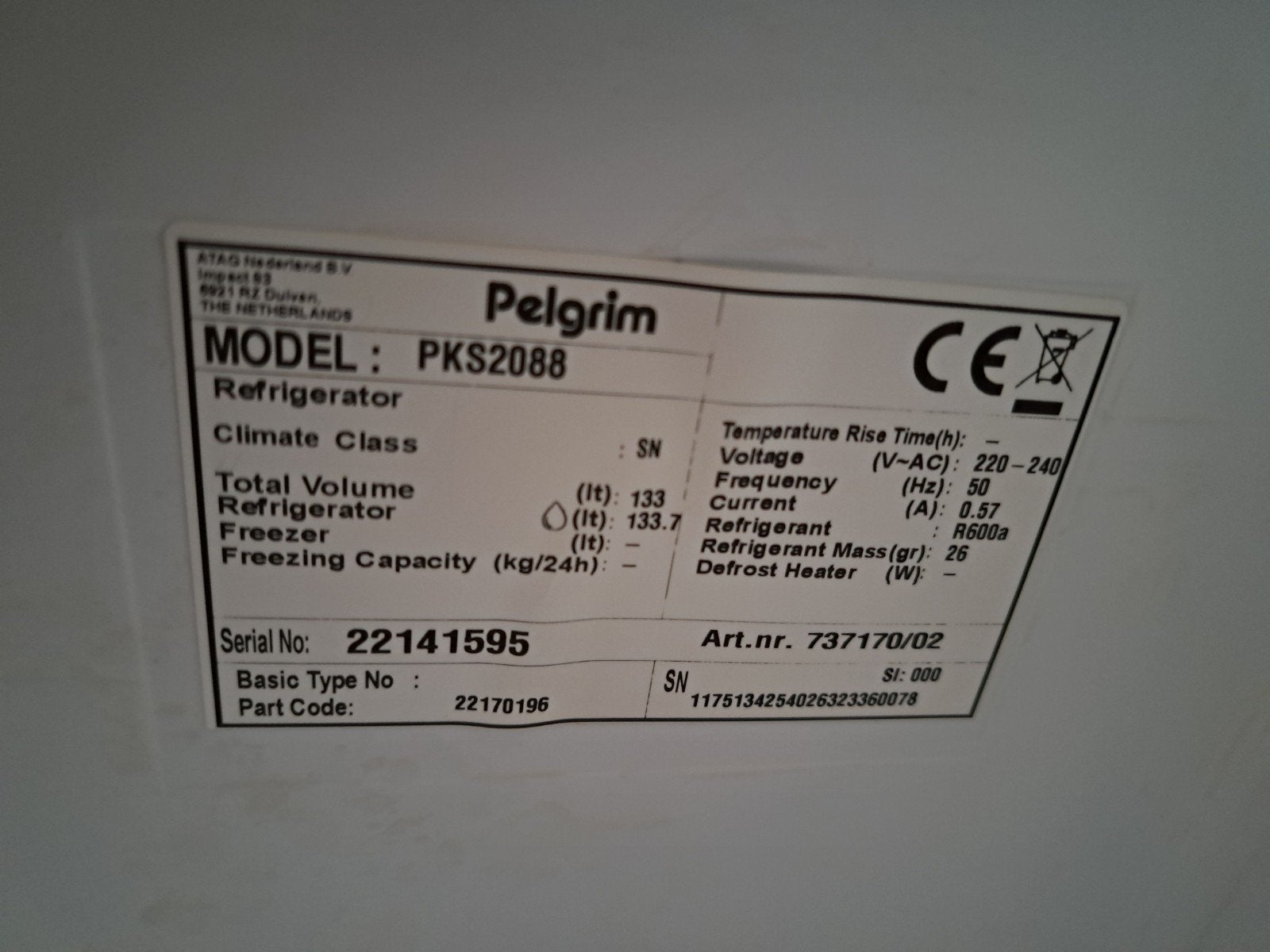 Pelgrim Inbouw Koelkast - Compact en Efficiënt, Witgoed en Apparatuur, 85 tot 120 cm, 100 tot 150 liter, Ophalen of Verzenden