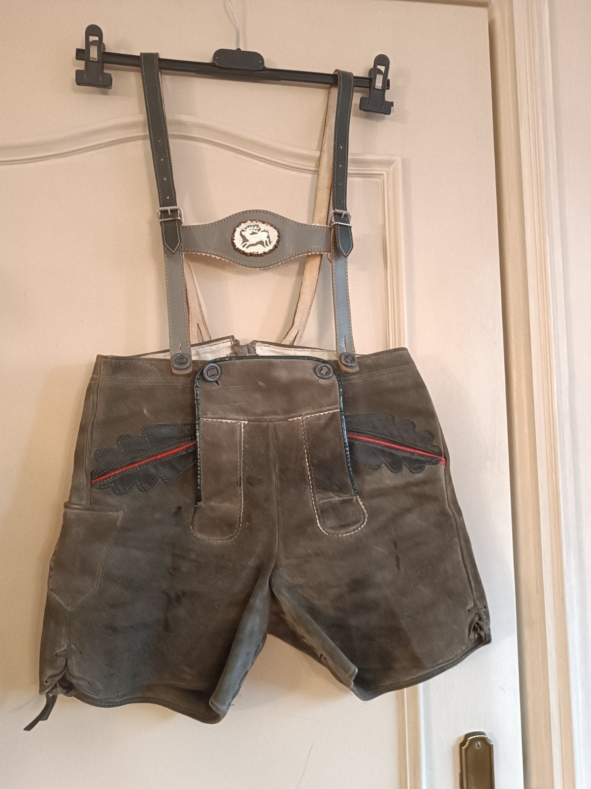 Originele Lederhosen Oktoberfest mt 42 / 44  Heren, Ophalen of Verzenden, Zo goed als nieuw, Grijs, Oktoberfest