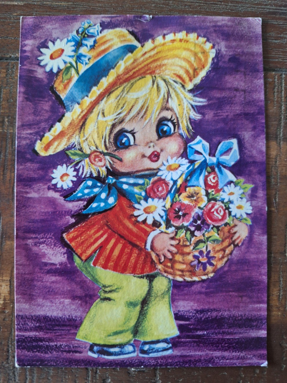 vintage Kinderkaart - big eyes stijl, Ophalen of Verzenden, 1980 tot heden, Gelopen, Kinderen