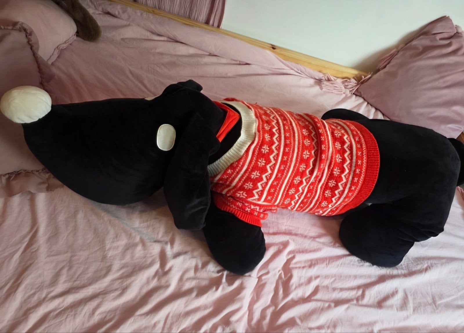 XXL Takkie Knuffel met Kersttrui - Zo goed als nieuw, Ophalen, Overige karakters, Zwart, Hond
