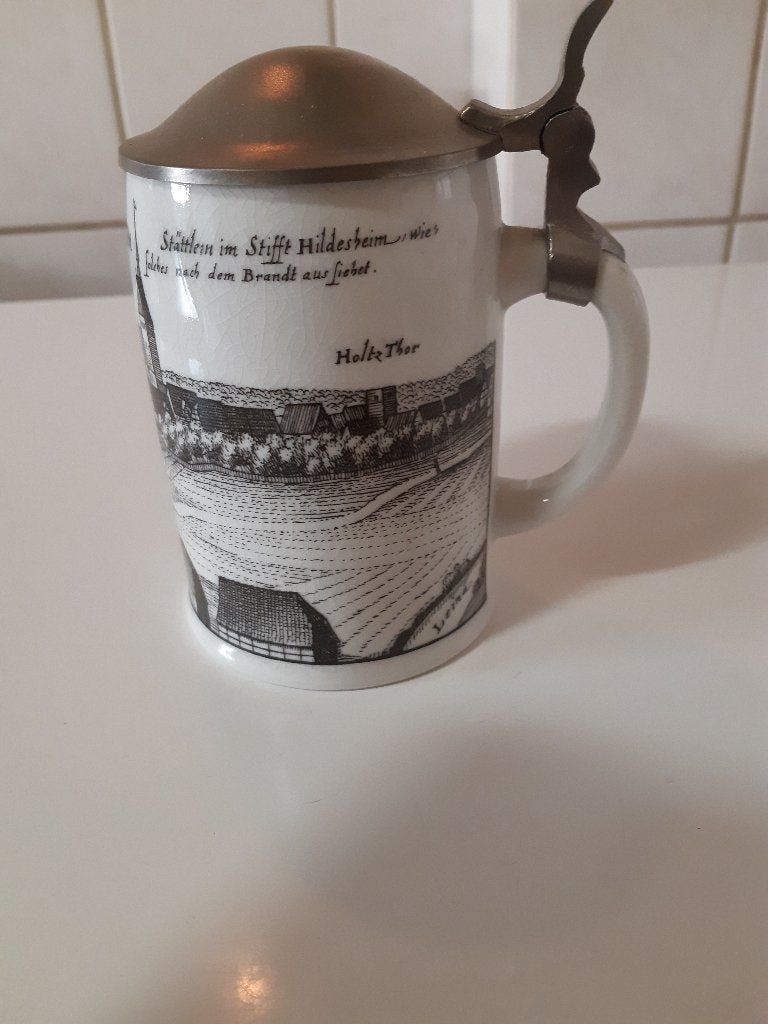 Antieke Bierpul met Deksel - Städtlein im Stift Hildesheim, Verzamelen, Biermerken, Ophalen of Verzenden, Gebruikt, Pul(len), Overige merken