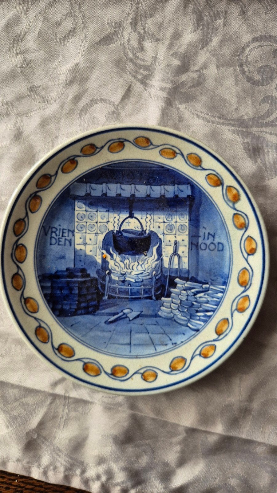 Antiek Delfts Blauw Wandbord - Vrienden in Nood, Ophalen of Verzenden