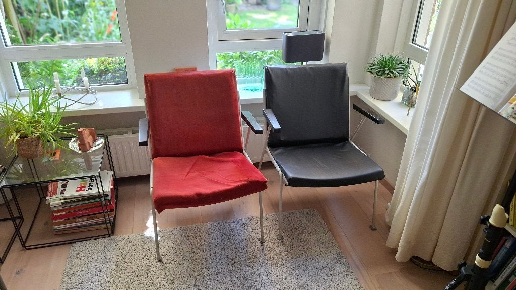 Vintage Oase fauteuils van Rietveld, Gebruikt, Minder dan 75 cm, Ophalen of Verzenden, Metaal