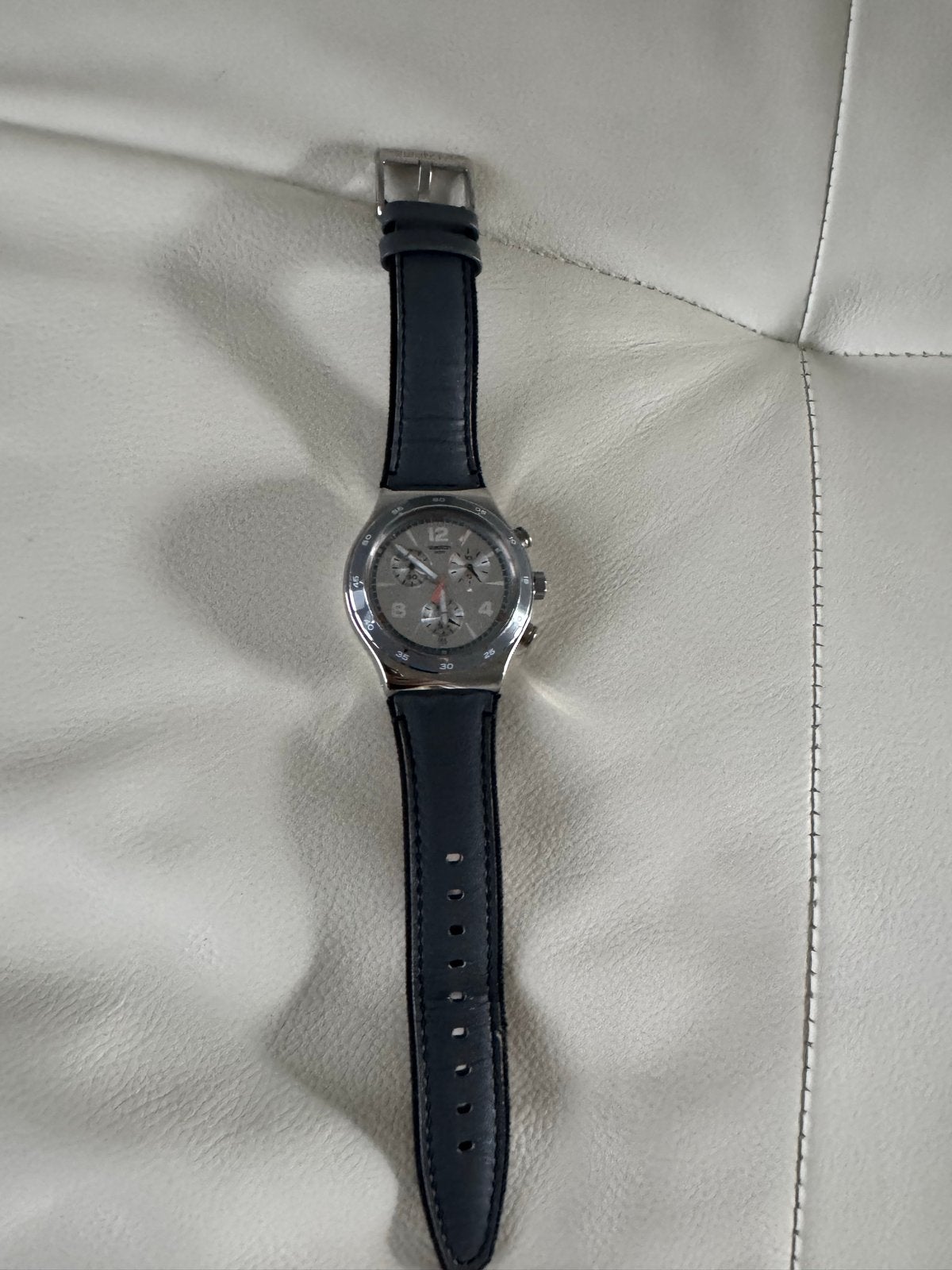 Origineel Swatch horloge in perfecte staat, Ophalen, Leer, Staal, Polshorloge