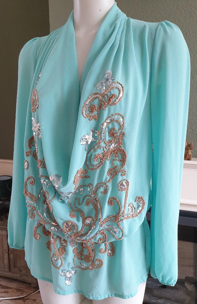 Jacky Luxury pailletten top tuniek S 36 mint, Kleding | Dames, Blouses en Tunieken, Ophalen of Verzenden, Maat 36 (S), Groen, Jacky Luxury