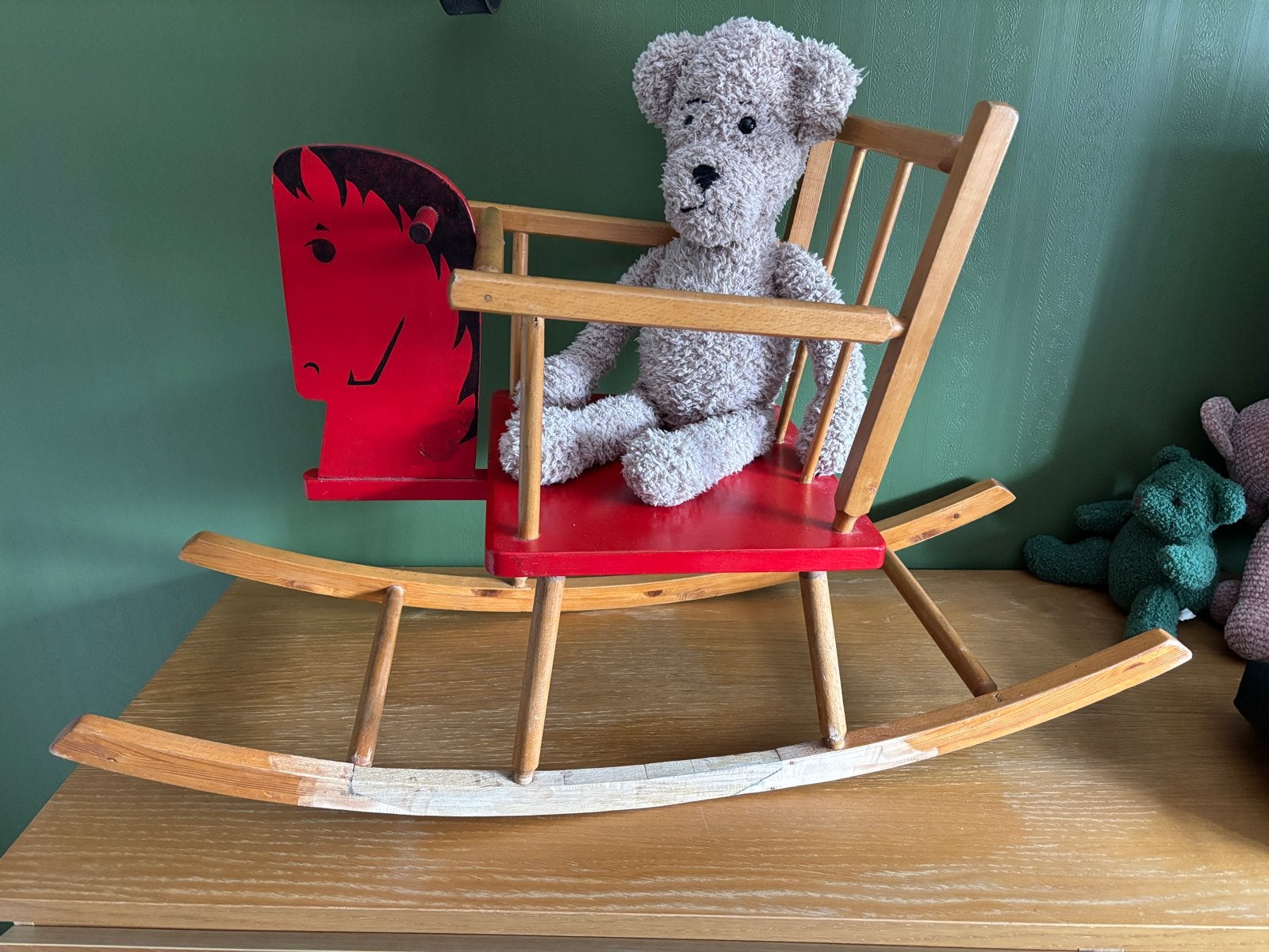 Houten schommelstoel voor kinderen, rood en naturel, Ophalen, Gebruikt, Jongen of Meisje