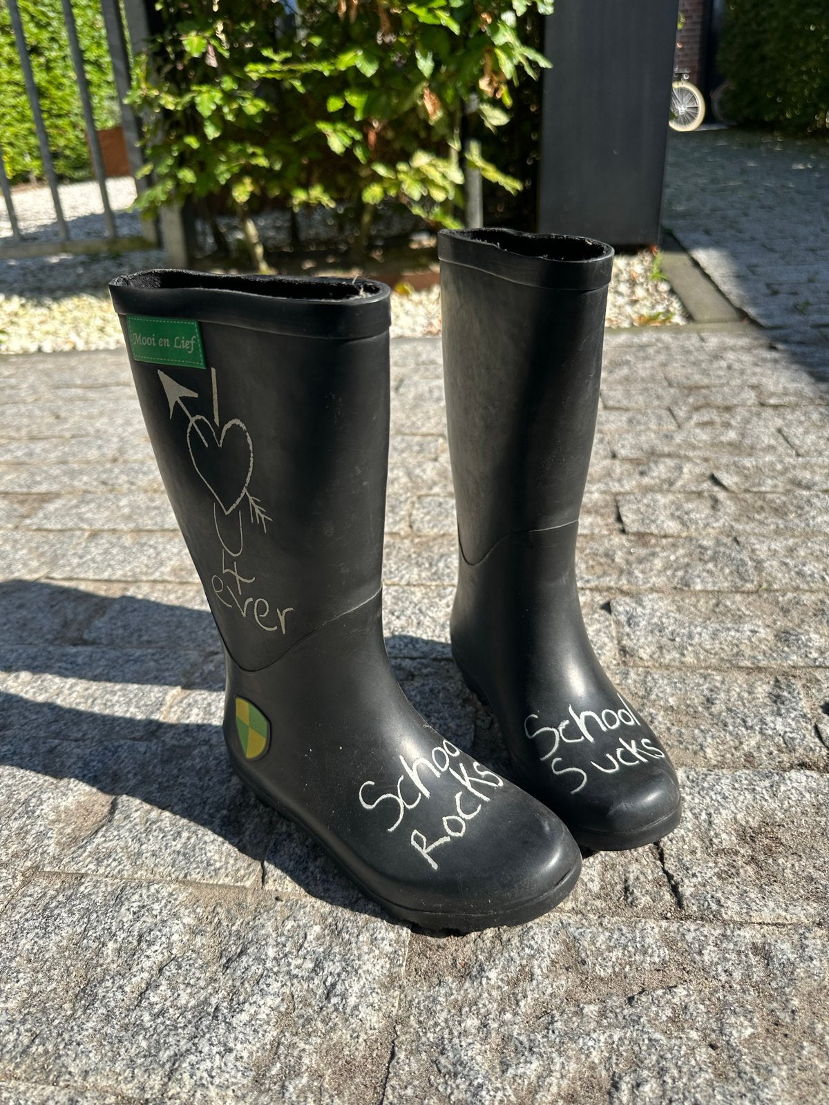 Zwarte regenlaarzen met leuke opdruk, Ophalen, Gedragen, Zwart, Regenlaarzen