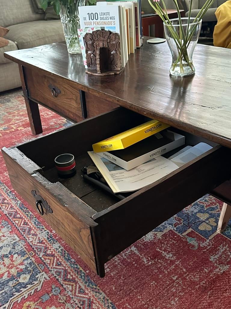 Antieke salontafel, Huis en Inrichting, Tafels | Salontafels, Gebruikt, 100 tot 150 cm, Minder dan 50 cm, Rechthoekig