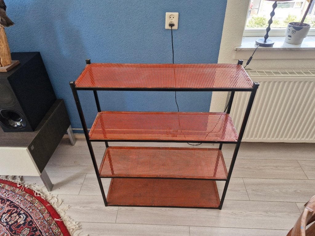 Industrieel metalen kastje / schoenenrek – vintage –, Huis en Inrichting, Ophalen, Gebruikt