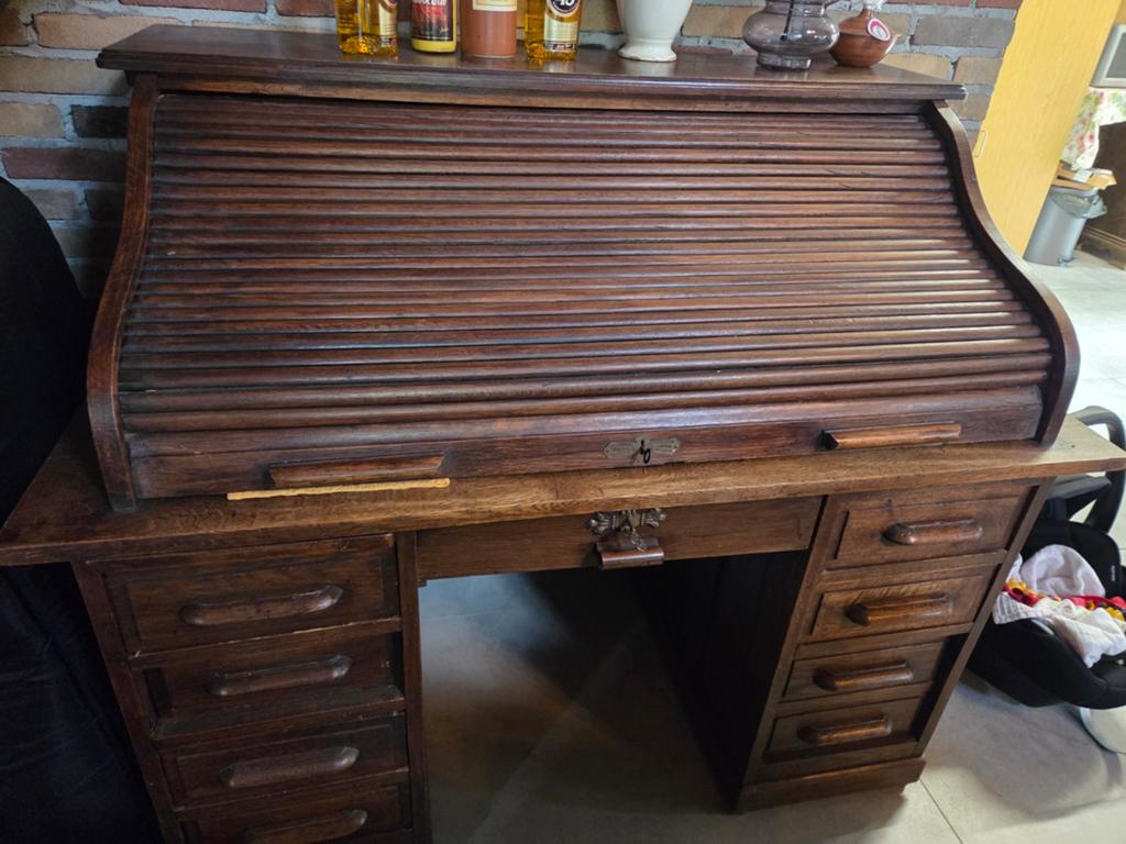 Antiek Eiken Roltop Bureau - Vintage Schrijftafel, Ophalen of Verzenden