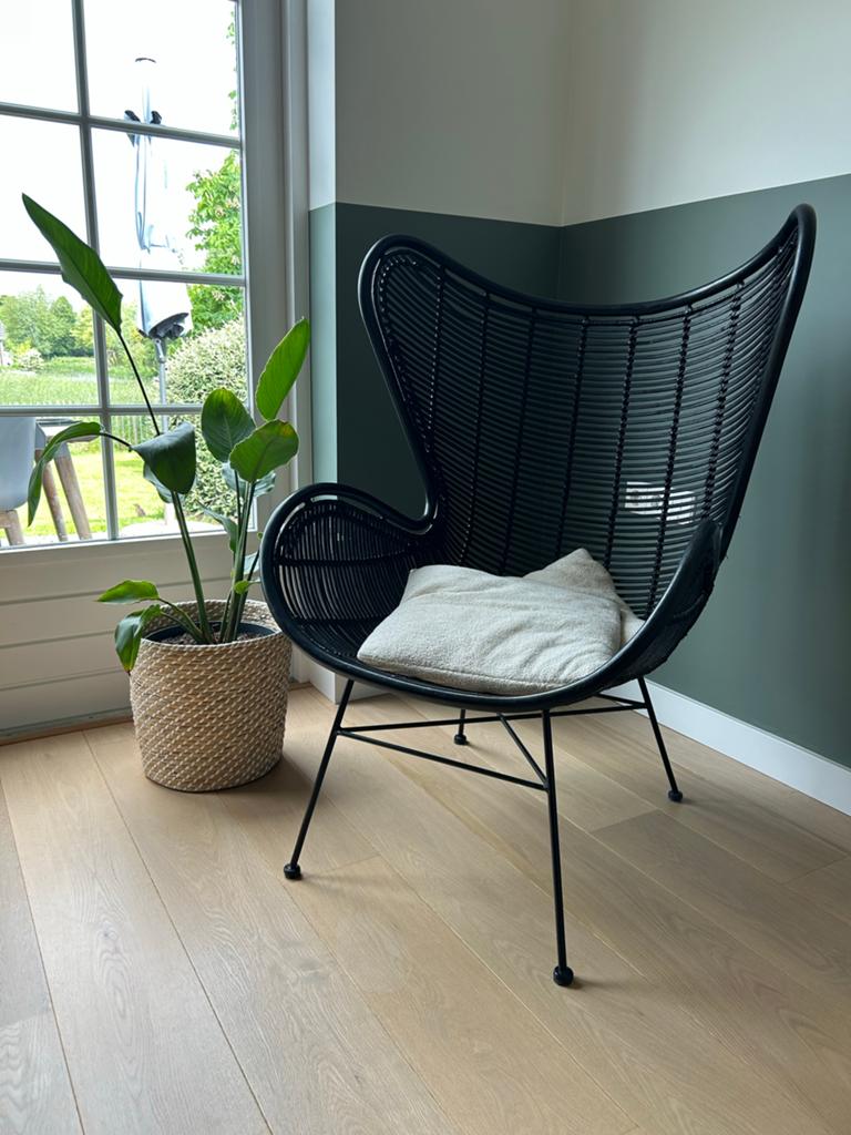 HK Living Rotan Egg Chair Zwart, Huis en Inrichting, Stoelen, Ophalen, Zwart, Riet of Rotan, Zo goed als nieuw
