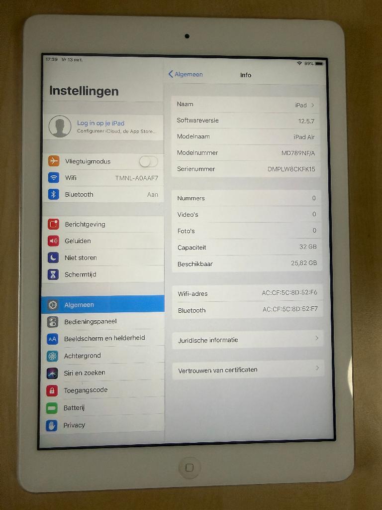 Apple iPad Air 32GB WiFi A1474 – goed werkend, Computers en Software, Apple iPads, 10 inch, Gebruikt, 32 GB, Apple iPad Air