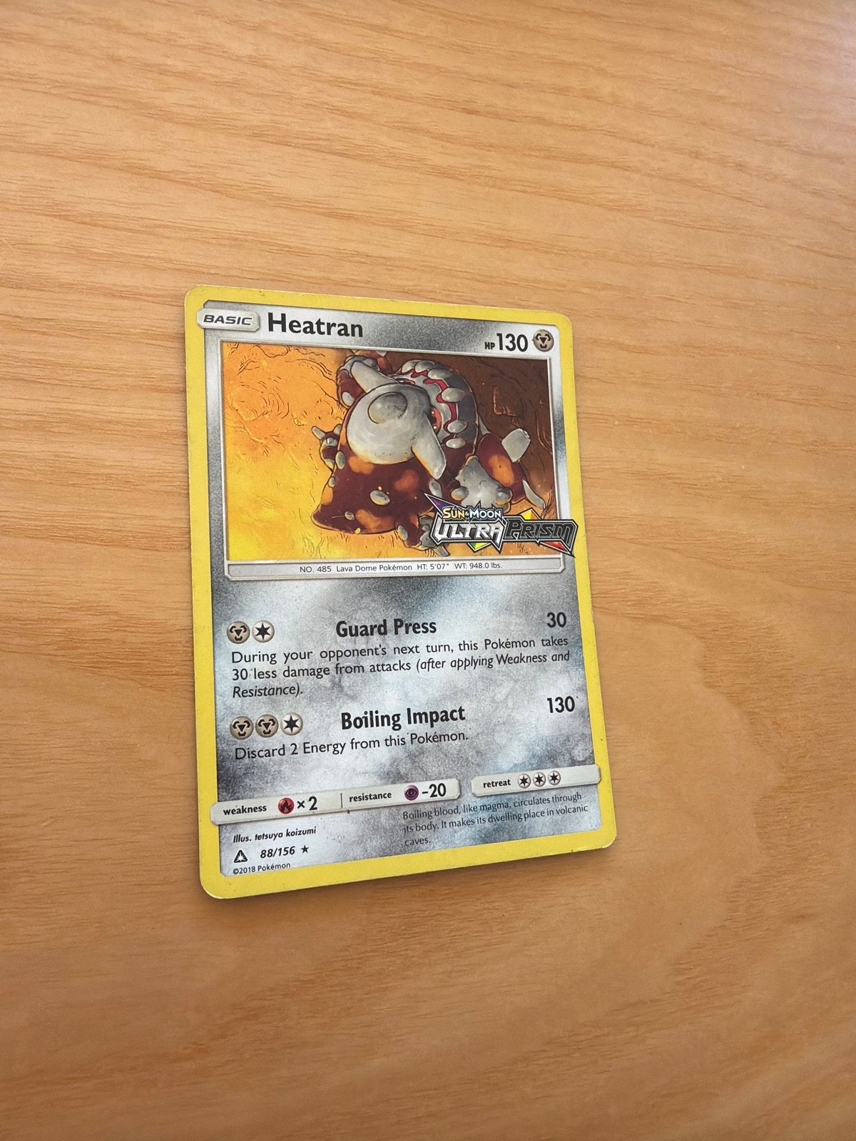 Heatran Holo - Ultra Prism Sun & Moon Pokémon Kaart, Ophalen of Verzenden, Zo goed als nieuw, Losse kaart, Foil