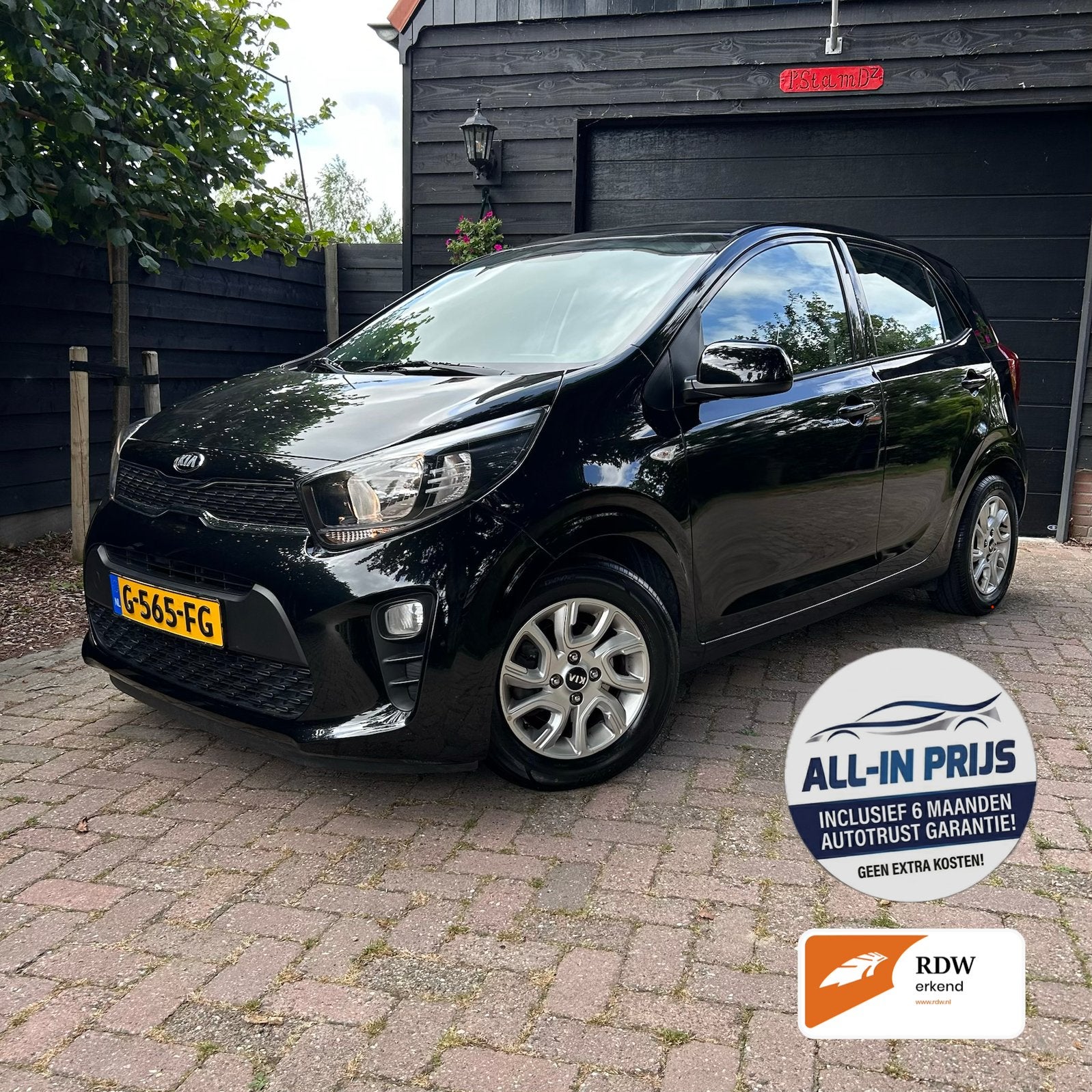 Kia Picanto 1.0 MPI Dynamicline | Carplay | Nw Koppeling|Gar, Auto's, Stof, 4 stoelen, USB, Zwart