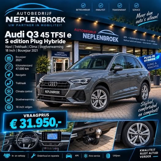Audi Q3 45 TFSI e S edition Plug Hybride Bj 2021 Km 47.000 N, Auto's, Dealer onderhouden, Gebruikt, Euro 6, 116 pk