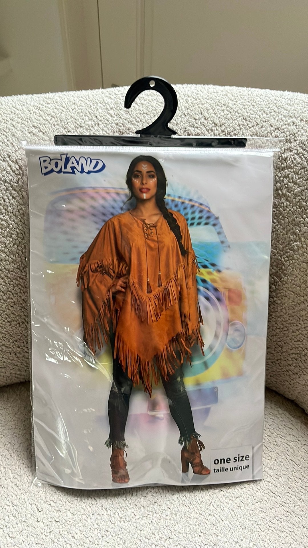 Indiaan poncho suedelook + hoofdband, Ophalen of Verzenden, Zo goed als nieuw, Carnaval, Kleding