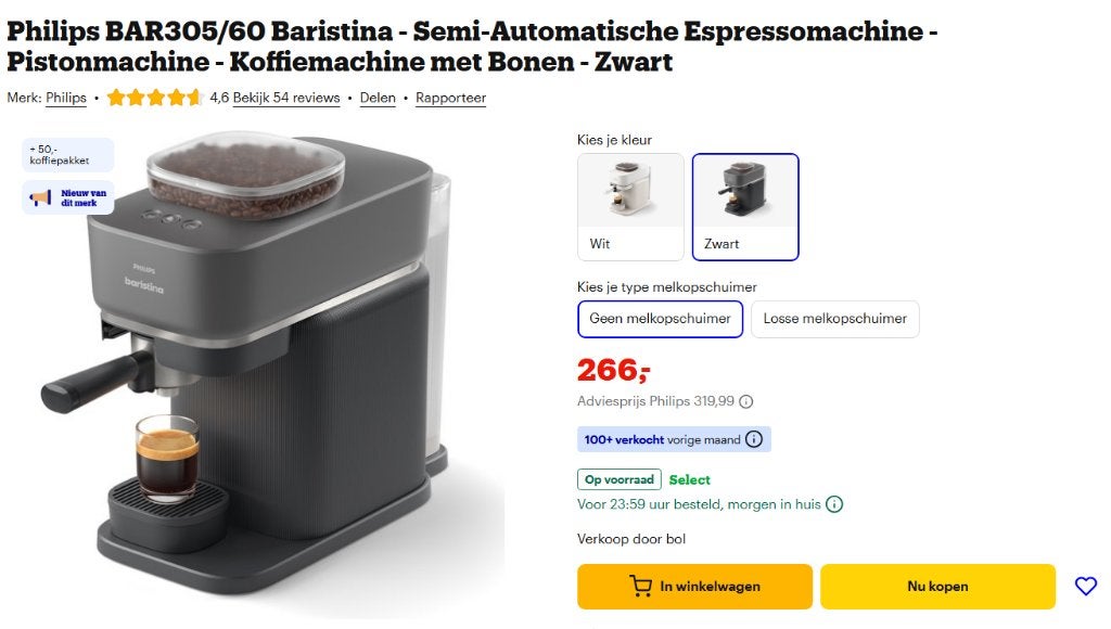 GEZOCHT - Philips Baristina 305/60, Witgoed en Apparatuur, Ophalen of Verzenden, Zo goed als nieuw, Koffiemachine, Koffiebonen