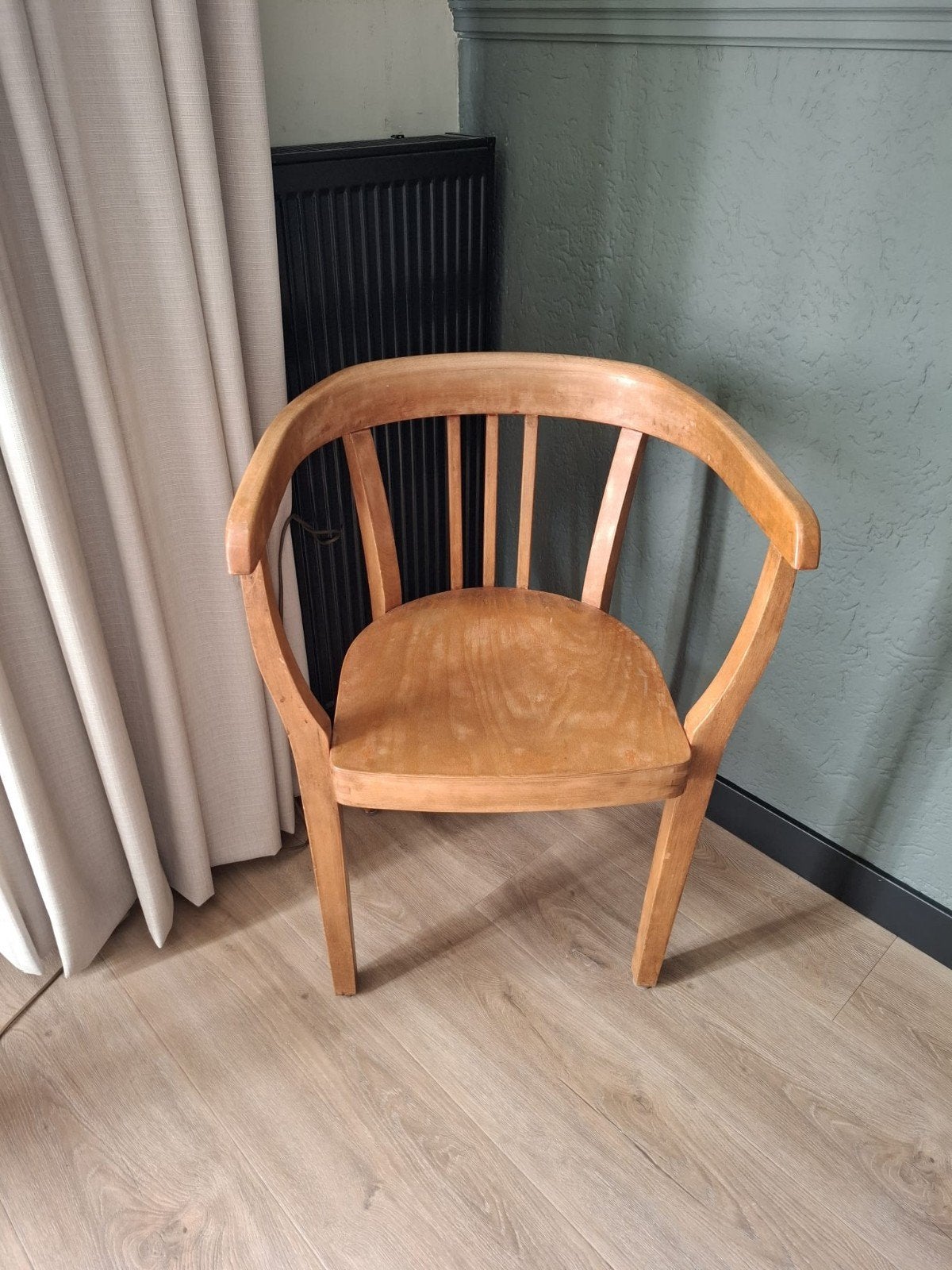 Houten stoel met armleuningen, Ophalen, Gebruikt, Bruin, Eén