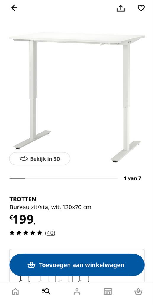Ikea Trotten Zit-sta Bureau 120x70 - Minimale Gebruikssporen, Huis en Inrichting, Bureaus, Ophalen, Zit-sta bureau, 120 cm, In hoogte verstelbaar