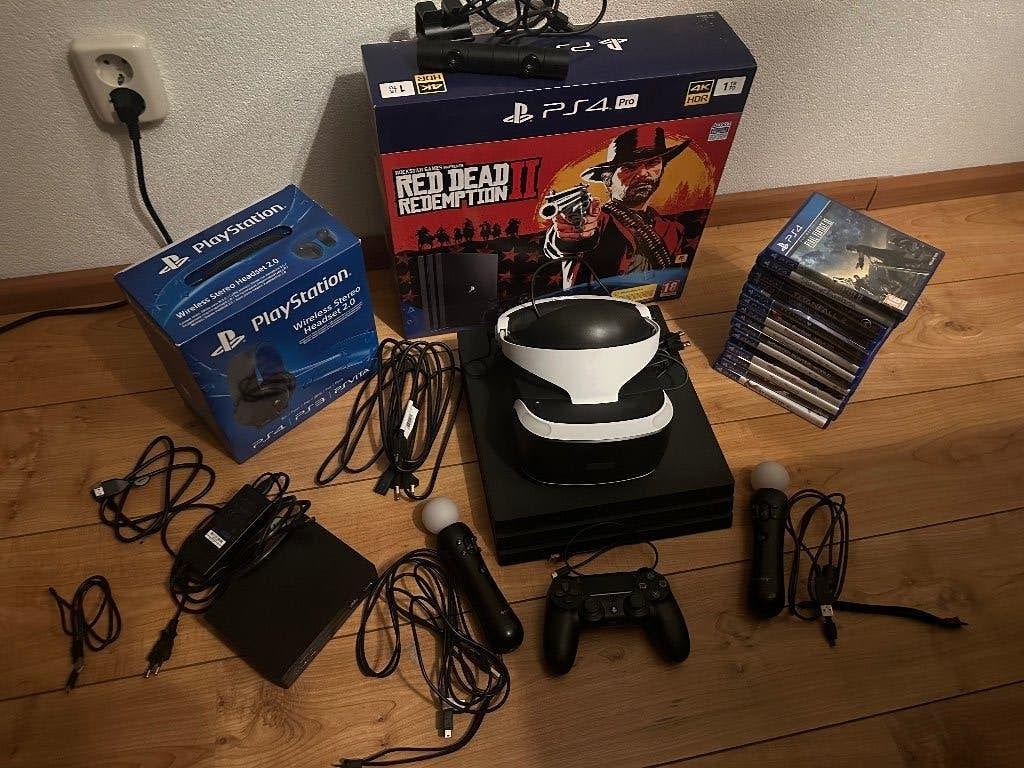 PS4 Pro Bundel met VR, Headset, Controller en Games, Ophalen, Met games, Zo goed als nieuw, 1 TB