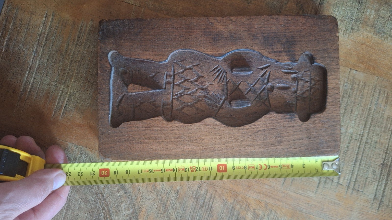 Antieke houten speculaasplank - Man met doedelzak, Ophalen of Verzenden