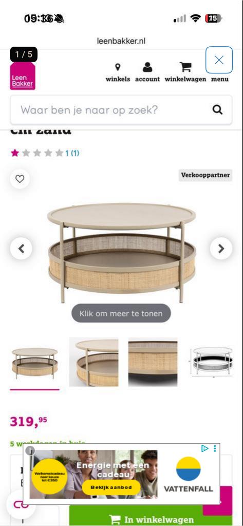 Stijlvolle ronde salontafel met rotan detail, Ophalen, 50 tot 100 cm, Zo goed als nieuw, 75 cm of meer
